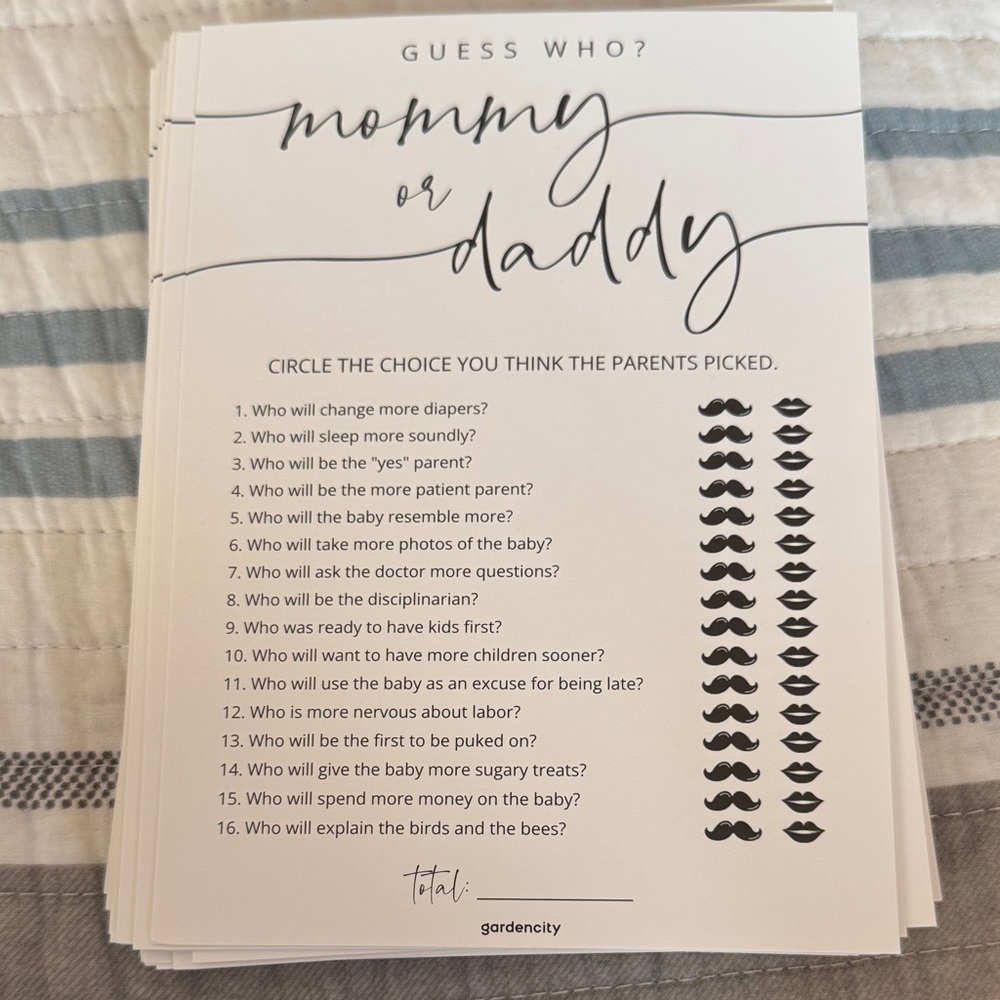 Mommy or Daddy Game Cards